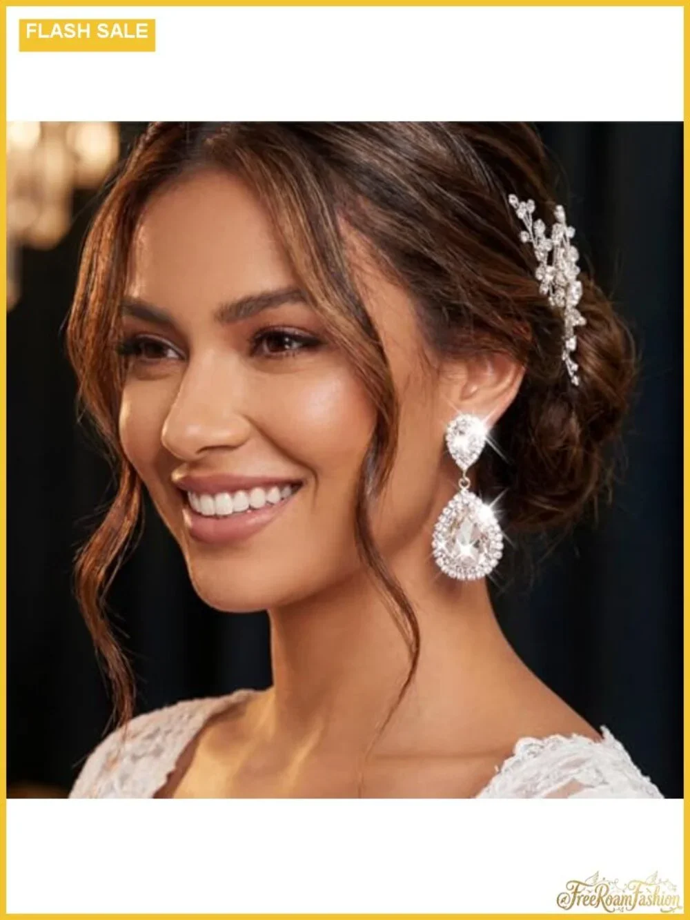 Rhinestone Teardrop Dangle Earrings Crystal Wedding Bridal Drop 1.77
